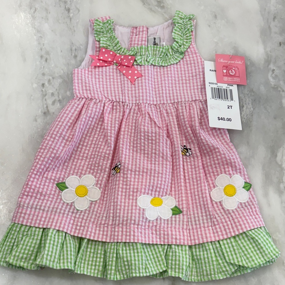 Rare Editions Pink and Green Gingham Dress